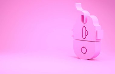 Pembe Bilgisayar faresi oyun simgesi pembe arka planda izole edildi. Tekerlek sembollü optik. Minimalizm kavramı. 3d illüstrasyon 3d canlandırma