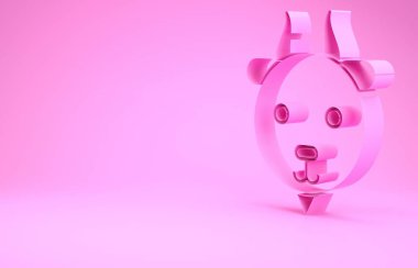 Pembe Koç burcu simgesi pembe arka planda izole edilmiş. Astrolojik yıldız falı koleksiyonu. Minimalizm kavramı. 3d illüstrasyon 3d canlandırma