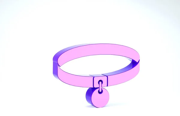 Purple Collar με ετικέτα όνομα εικονίδιο απομονώνονται σε λευκό φόντο. Απλές προμήθειες για κατοικίδια ζώα. Φροντίδα γάτας και σκύλου. Αλυσίδες. 3D απεικόνιση 3d καθιστούν — Φωτογραφία Αρχείου