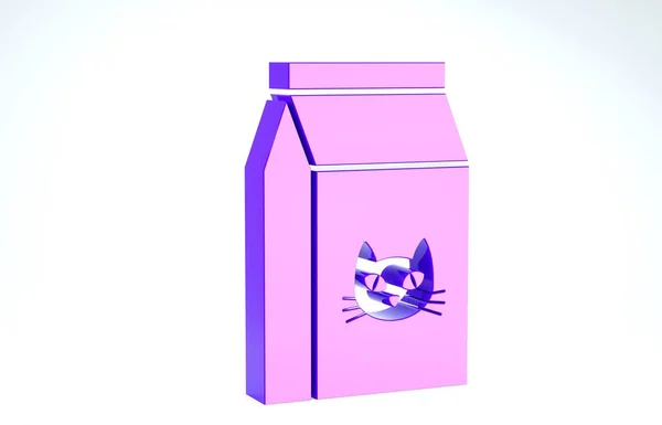 Sac de nourriture violet pour icône de chat isolé sur fond blanc. Nourriture pour animaux. Paquet de nourriture pour animaux. Illustration 3D rendu 3D — Photo