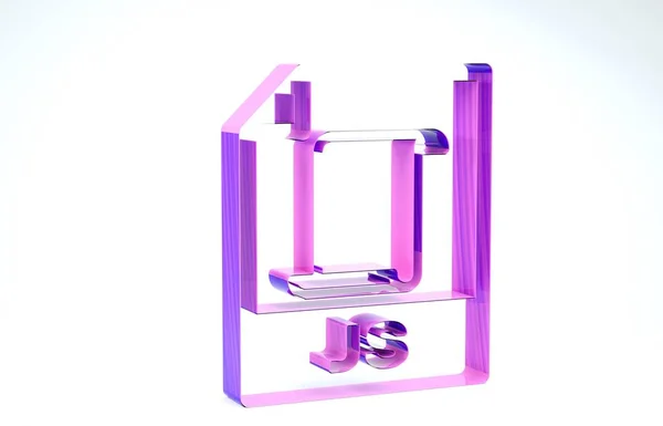 Фиолетовый документ JS. Иконка кнопки выделена на белом фоне. Символ файла JS. 3D-рендеринг — стоковое фото