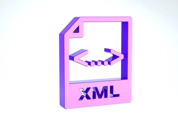 Lila Xml fildokument. Ladda ner xml knapp ikon isolerad på vit bakgrund. Xml filsymbol. 3D-illustration 3D-återgivning — Stockfoto