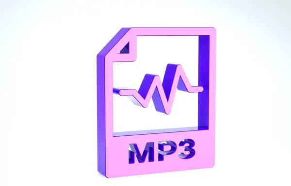 Purple MP3 file document. Download mp3 button icon isolated on white background. Mp3 music format sign. MP3 file symbol. 3d illustration 3D render — Stock fotografie