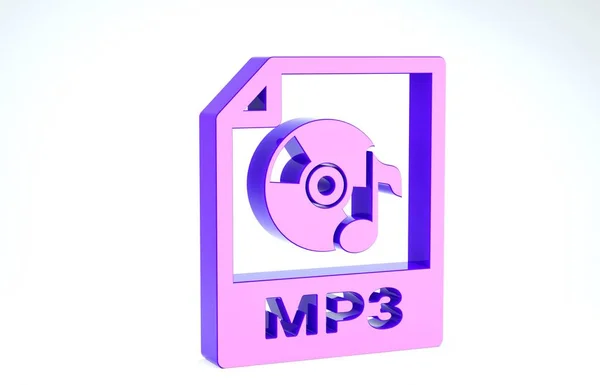 Purple MP3 file document. Download mp3 button icon isolated on white background. Mp3 music format sign. MP3 file symbol. 3d illustration 3D render — Stock fotografie