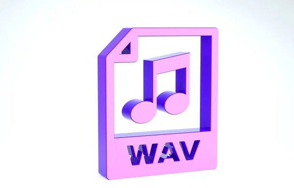 Purple WAV file document. Download wav button icon isolated on white background. WAV waveform audio file format for digital audio riff files. 3d illustration 3D render — 스톡 사진