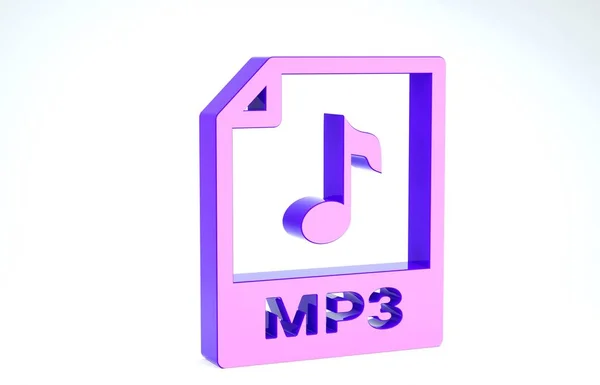자주 색 MP3 파일 문서. 흰색 배경에 분리 된 MP3 버튼 아이콘을 다운로드하 세요. MP3 뮤직 포맷 사인. MP3 파일 심볼. 3D 일러스트 3D 렌더링 — 스톡 사진