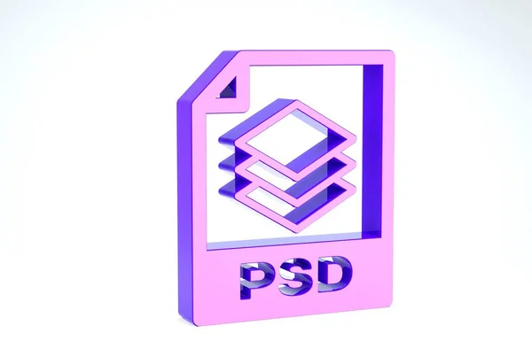 Mor Psd dosya belgesi. Beyaz arkaplanda psd simgesi indir. PSD dosya sembolü. 3d illüstrasyon 3d canlandırma — Stok fotoğraf