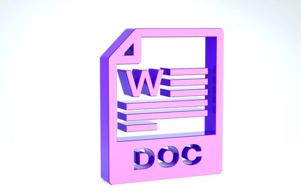 Purple DOC file document. Download doc button icon isolated on white background. DOC file extension symbol. 3d illustration 3D render — ストック写真