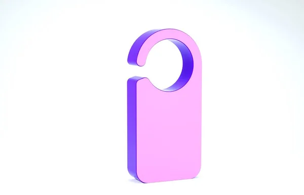 Colgador de puerta púrpura etiquetas para habitación en hotel o resort icono aislado sobre fondo blanco. Por favor, no interrumpa la señal. 3D ilustración 3D render — Foto de Stock