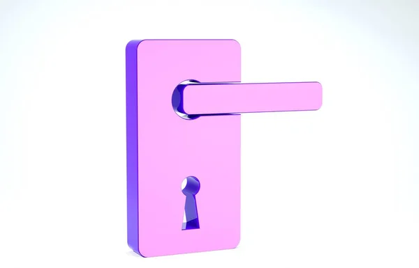 Фіолетова піктограма ручки дверей ізольована на білому тлі. Вивіска замка дверей. 3D ілюстрація 3D рендеринга — стокове фото