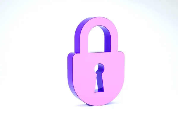 Icona Purple Lock isolata su sfondo bianco. Segno del lucchetto. Sicurezza, protezione, protezione, privacy. Illustrazione 3d rendering 3D — Foto Stock