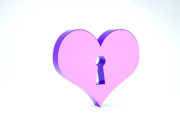 Purple Heart with keyhole icon isolated on white background. Locked Heart. Love symbol and keyhole sign. 3d illustration 3D render — Stock Photo, Image