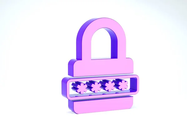 Violet Mot de passe protection et icône d'accès de sécurité isolé sur fond blanc. icône de verrouillage. Sécurité, sûreté, protection, concept de vie privée. Illustration 3D rendu 3D — Photo