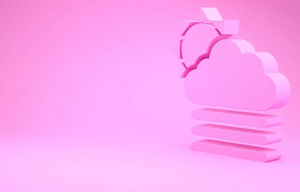 Nebbia rosa e nuvola con icona solare isolata su sfondo rosa. Concetto minimalista. Illustrazione 3d rendering 3D — Foto Stock