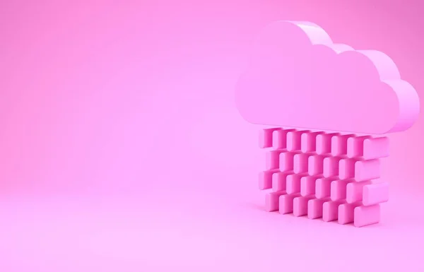 Pink Cloud with rain icon isolated on pink background. Rain cloud precipitation with rain drops. Minimalism concept. 3d illustration 3D render