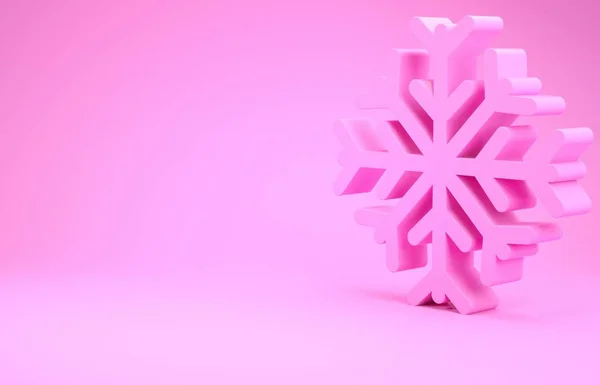 Icône de flocon de neige rose isolé sur fond rose. Concept de minimalisme. Illustration 3D rendu 3D — Photo