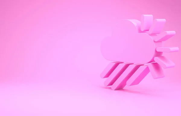 Розовая облачность с дождем и солнцем на розовом фоне. Осадки дождевых облаков с капельками дождя. Концепция минимализма. 3D-рендеринг — стоковое фото
