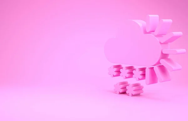 Рожева хмарність зі сніговим значком ізольовано на рожевому тлі. Хмара зі сніжинками. Піктограма однієї погоди. Сніговий знак. Концепція мінімалізму. 3D ілюстрація 3D рендеринга — стокове фото