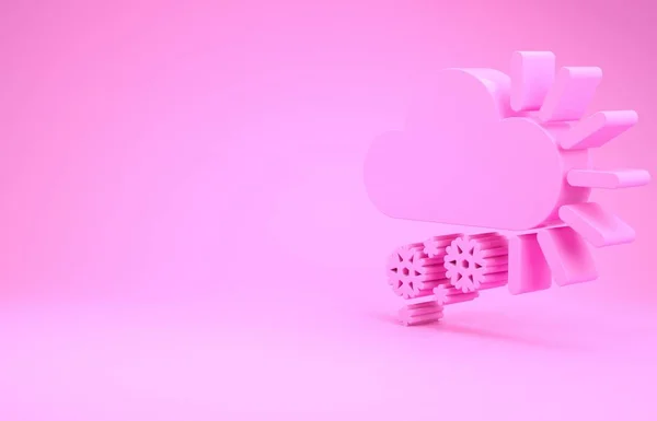 Розовая Облачность со снежной иконой на розовом фоне. Облако со снежинками. Единая икона погоды. Снежный знак. Концепция минимализма. 3D-рендеринг — стоковое фото