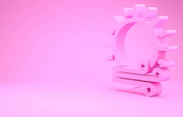 Rosa vind och sol ikon isolerad på rosa bakgrund. Vädret blåste. Minimalistiskt koncept. 3D-illustration 3D-återgivning — Stockfoto