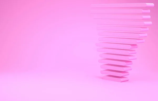 Ícone Tornado rosa isolado no fundo rosa. Ciclone, turbilhão, funil de tempestade, vento de furacão ou ícone do tempo torcido. Conceito de minimalismo. 3D ilustração 3D render — Fotografia de Stock