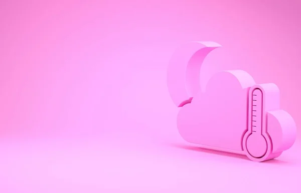 Розовый термометр и облако с иконкой луны изолированы на розовом фоне. Концепция минимализма. 3D-рендеринг — стоковое фото