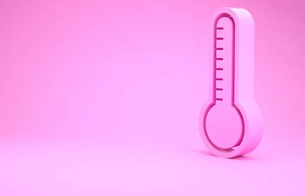 Termômetro de meteorologia rosa medindo calor e ícone frio isolado em fundo rosa. Equipamento termômetro mostrando clima quente ou frio. Conceito de minimalismo. 3D ilustração 3D render — Fotografia de Stock
