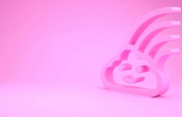 Arco iris rosa con las nubes icono aislado sobre fondo rosa. Concepto minimalista. 3D ilustración 3D render —  Fotos de Stock