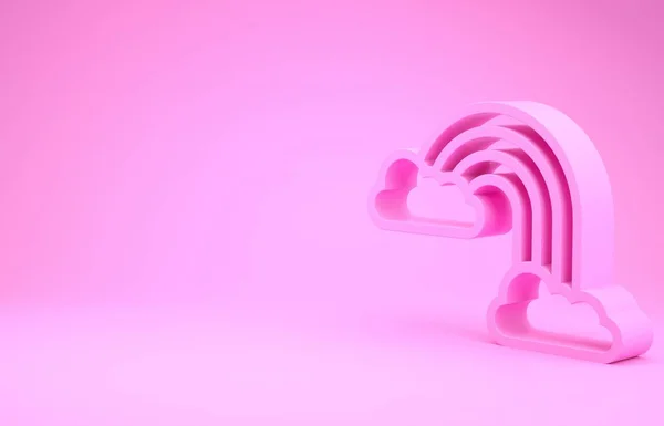 Розовый рейнбоу с иконкой облаков на розовом фоне. Концепция минимализма. 3D-рендеринг — стоковое фото