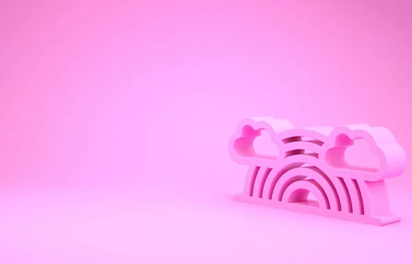 Розовый рейнбоу с иконкой облаков на розовом фоне. Концепция минимализма. 3D-рендеринг — стоковое фото