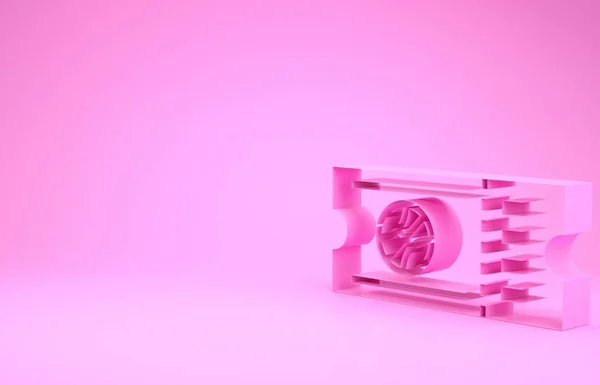 Ícone de bilhete de jogo de basquete rosa isolado no fundo rosa. Conceito de minimalismo. 3D ilustração 3D render — Fotografia de Stock