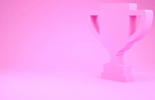 Pink βραβείο κύπελλο εικονίδιο απομονώνονται σε ροζ φόντο. Σύμβολο τρόπαιο νικητή. Πρωτάθλημα ή τρόπαιο αγώνα. Αθλητικά επιτεύγματα. Μινιμαλιστική έννοια. 3D απεικόνιση 3d καθιστούν — Φωτογραφία Αρχείου
