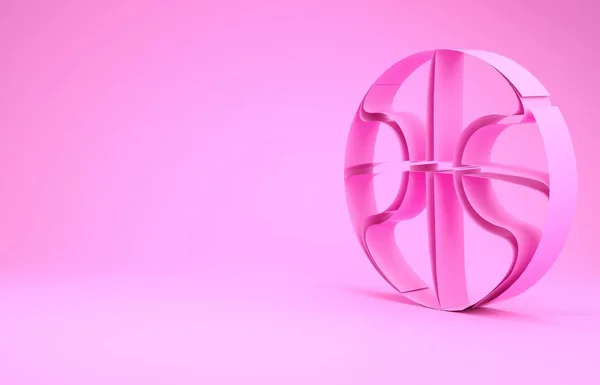 Pink Basketball ball icon isolated on pink background. Sport symbol. Minimalism concept. 3d illustration 3D render