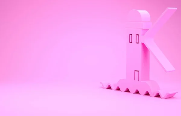 Рожевий маяк ізольовано на рожевому тлі. Концепція мінімалізму. 3D ілюстрація 3D рендеринга — стокове фото