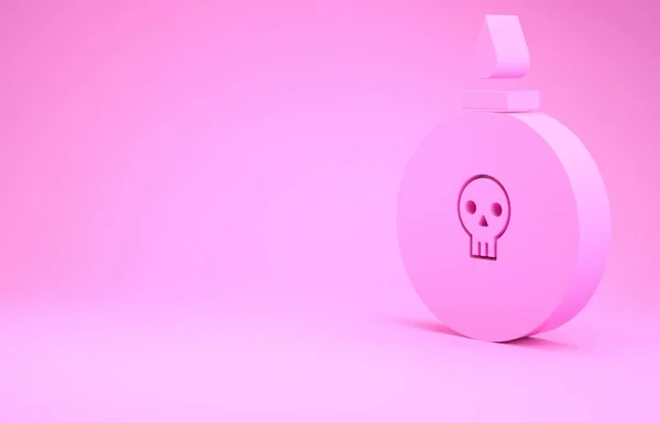 Pink Bomb ready to explode icon isolated on pink background. Minimalism concept. 3d illustration 3D render