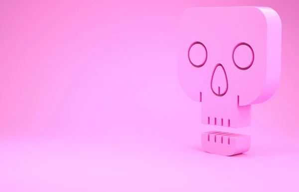 Icona teschio rosa isolata su sfondo rosa. Buona festa di Halloween. Concetto minimalista. Illustrazione 3d rendering 3D — Foto Stock