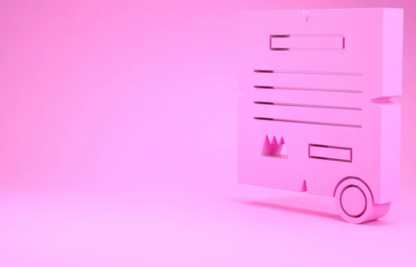 Decreto cor-de-rosa, papel, pergaminho, ícone de ícone de rolagem isolado no fundo rosa. Conceito de minimalismo. 3D ilustração 3D render — Fotografia de Stock