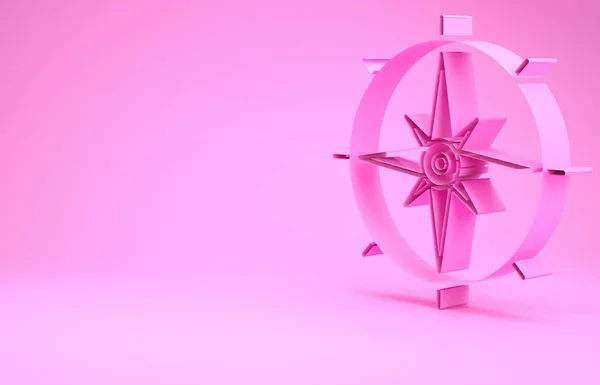 Pink Wind rose icon isolated on pink background. Compass icon for travel. Navigation design. Minimalism concept. 3d illustration 3D render