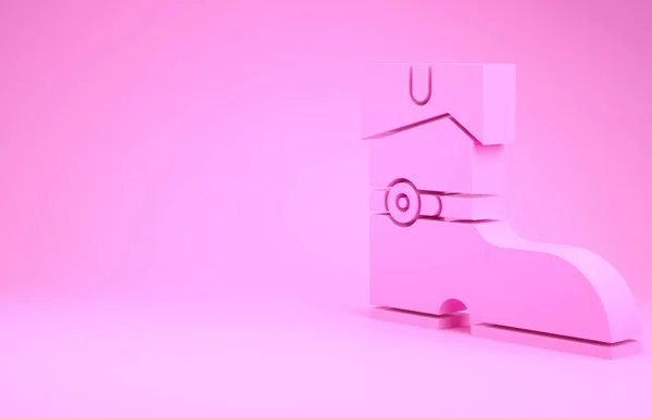 Bottes pirate en cuir rose icône isolée sur fond rose. Concept de minimalisme. Illustration 3D rendu 3D — Photo