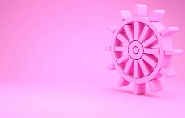 Ícone de volante Pink Ship isolado no fundo rosa. Conceito de minimalismo. 3D ilustração 3D render — Fotografia de Stock