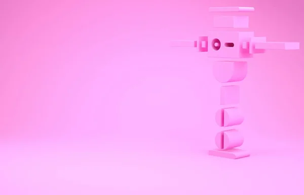 분홍색 건축용 잭 해머 아이콘 이 핑크 색 배경에서 분리되었습니다. 최소성 개념. 3D 일러스트 3D 렌더링 — 스톡 사진