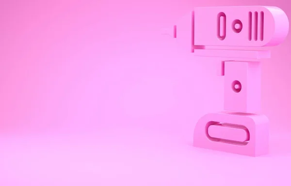 Ícone de chave de fenda sem fio Pink Electric isolado no fundo rosa. Máquina de broca elétrica. Ferramenta de reparo. Conceito de minimalismo. 3D ilustração 3D render — Fotografia de Stock