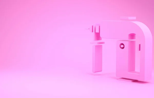 Ícone de máquina de broca de martelo rotativo elétrico rosa isolado em fundo rosa. Ferramenta de trabalho para construção, acabamento, trabalhos de reparação. Conceito de minimalismo. 3D ilustração 3D render — Fotografia de Stock