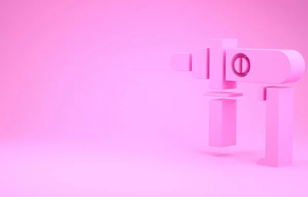 Ícone de máquina de broca elétrica rosa isolado no fundo rosa. Ferramenta de reparo. Conceito de minimalismo. 3D ilustração 3D render — Fotografia de Stock