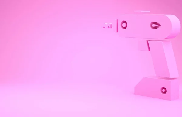 Rosa elektriska sladdlösa skruvmejsel ikon isolerad på rosa bakgrund. Elektrisk borrmaskin. Reparationsverktyg. Minimalistiskt koncept. 3D-illustration 3D-återgivning — Stockfoto