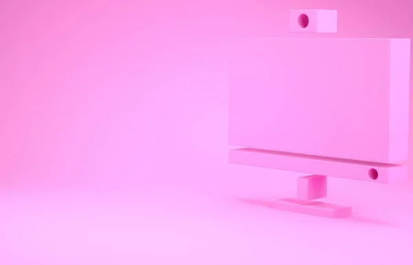 Pink Computer monitor icon isolated on pink background. PC component sign. Minimalism concept. 3d illustration 3D render