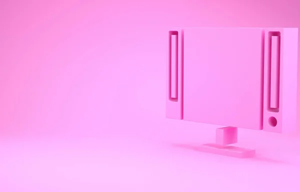 Ícone de TV inteligente rosa isolado no fundo rosa. Sinal de televisão. Conceito de minimalismo. 3D ilustração 3D render — Fotografia de Stock