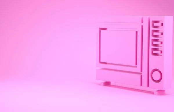 Ícone de forno de microondas rosa isolado no fundo rosa. Ícone eletrodomésticos. Conceito de minimalismo. 3D ilustração 3D render — Fotografia de Stock