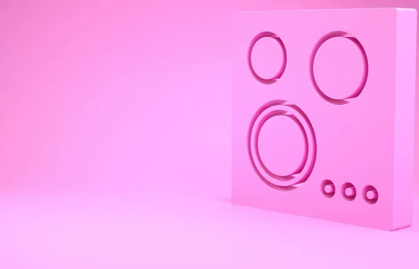 ピンクのガスストーブのアイコンピンクの背景に隔離された。クックトップサインだ。4つのサークルバーナーでホブ。最小限の概念。3Dイラスト3Dレンダリング — ストック写真