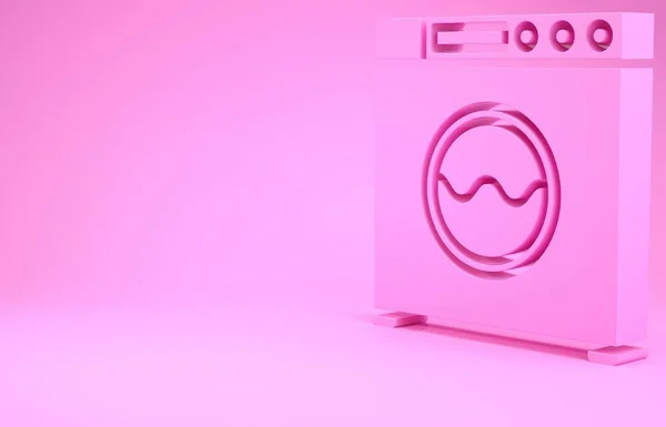 Pink Washer ikon terisolasi pada latar belakang merah muda. Ikon mesin cuci. Mesin cuci baju adalah mesin cuci. Simbol perkakas rumah. Konsep minimalisme. Tampilan 3D ilustrasi 3d — Stok Foto